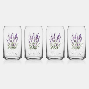 Romantic Grey Purple Lavender Floral Can Glass
