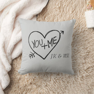 Romantic Grey Red You and Me Heart monogram Cushion