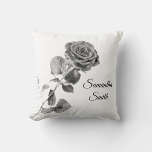 Romantic Grey Rose With Name Cushion