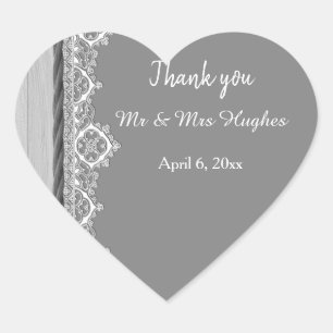 Romantic grey White lace grey wedding thank you Heart Sticker