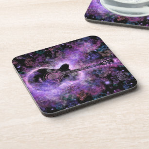 Romantic Guitar Music Beverage Coaster Purple