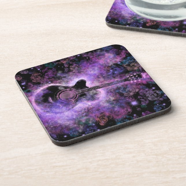 Romantic Guitar Music Beverage Coaster Purple (Left Side)