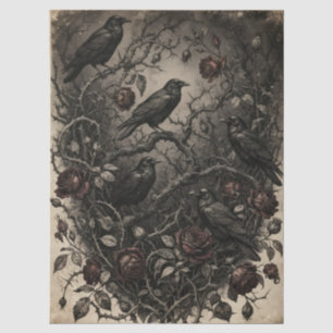Romantic Halloween Gothic Ravens and Red Roses  Tissue Paper