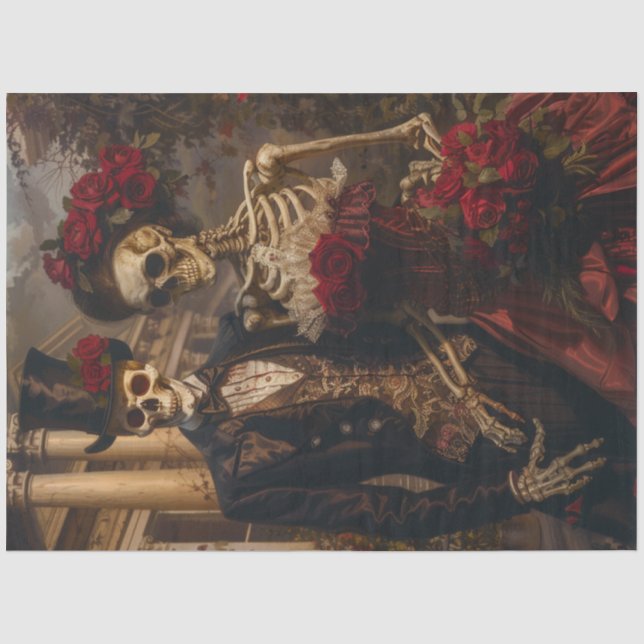 Romantic Halloween Skeleton Couple Decoupage Tissue Paper (Front)