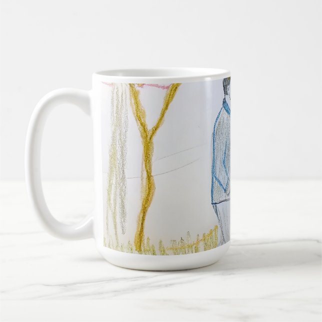 Romantic Hand-Drawn Couple Walking in Park t-shirt Coffee Mug (Left)