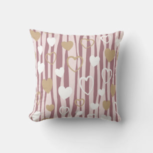 Romantic Hand-Drawn Hearts & Organic Stripes Throw Cushion