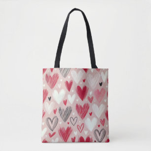 Romantic Hand-Drawn Hearts Tote Bag