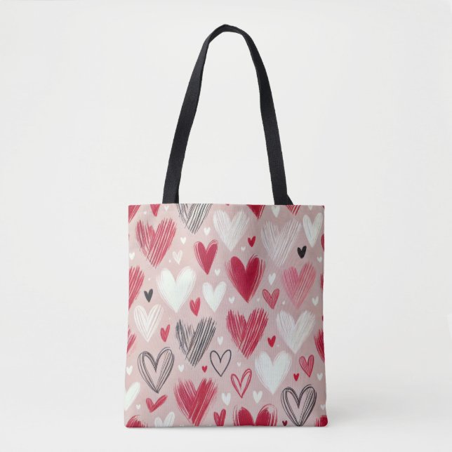 Romantic Hand-Drawn Hearts Tote Bag  (Front)