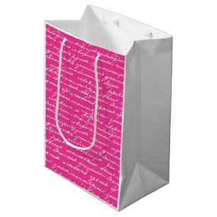 Romantic Handwriting Pink Valentine Love Letter Medium Gift Bag