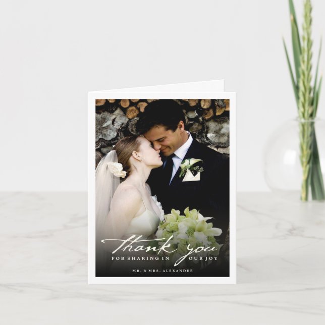 Romantic Handwriting Script Stylish Photo Wedding Thank You Card (Front)