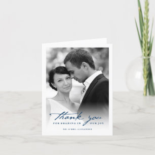Romantic Handwriting Script Stylish Photo Wedding Thank You Card