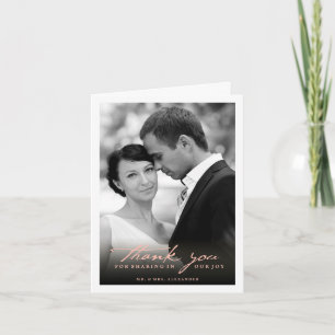 Romantic Handwriting Script Stylish Photo Wedding Thank You Card