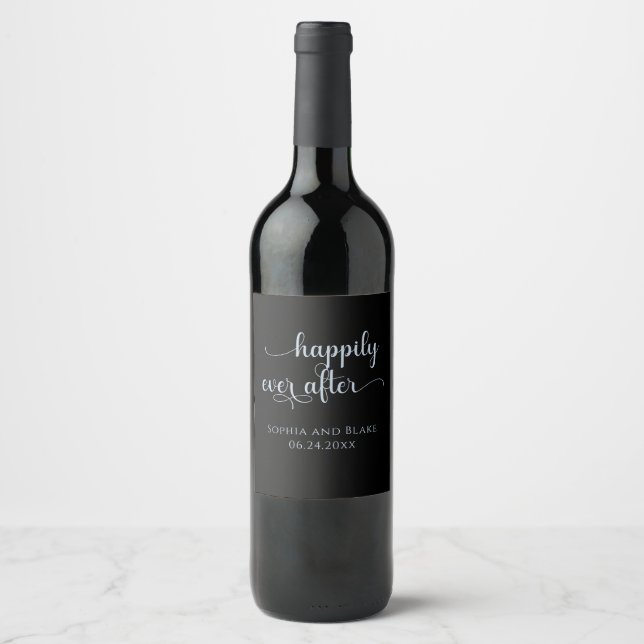 Romantic Happily Ever After Wedding Wine Label (Front)