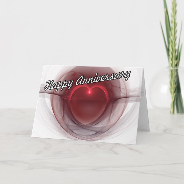 Romantic "Happy Anniversary" Lighted Heart Artwork Card (Front)