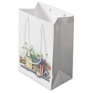 Romantic Happy Easter Bunny Greeting Cute Text Medium Gift Bag
