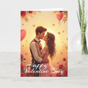 Romantic Happy Valentine Day Couple Art Thank You Card