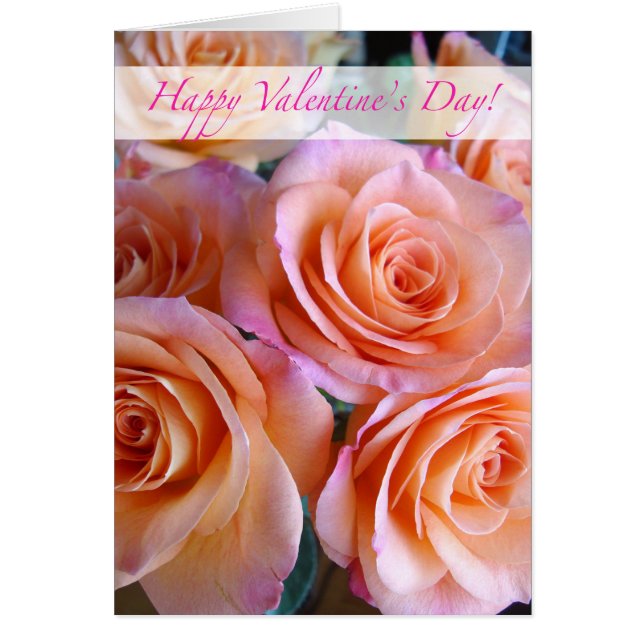Romantic Happy Valentine's Day, Pink Peach Roses (Front)