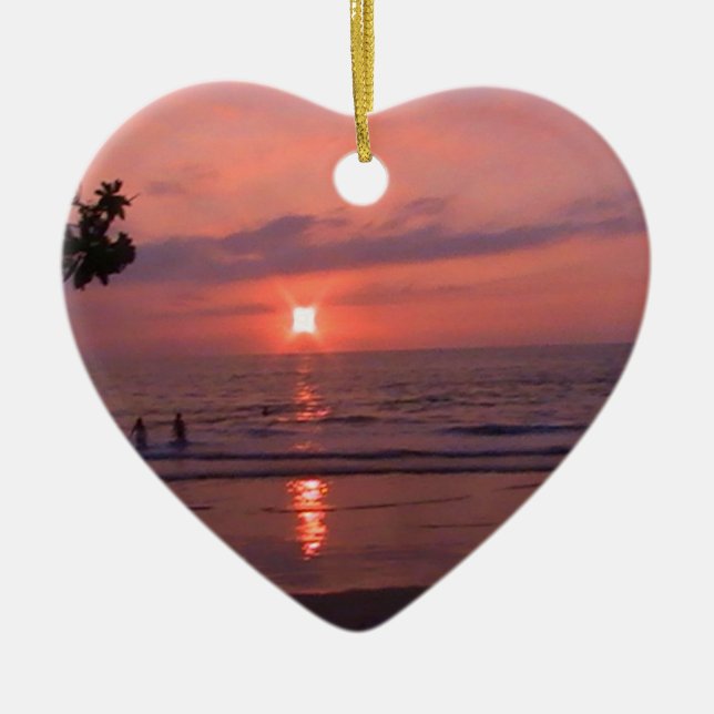 Romantic Hawaiian Sunset Ocean Beach Ceramic Tree Decoration (Front)