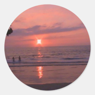 Romantic Hawaiian Sunset Ocean Beach Classic Round Sticker