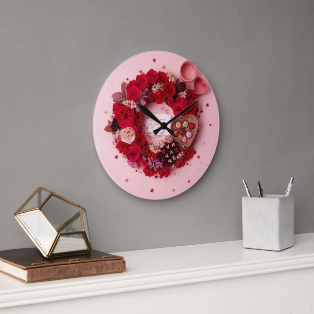 Romantic Heart Always Yours Valentines Decorative Large Clock (Office)