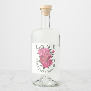 Romantic Heart and Roses Growth Message Liquor Bottle Label