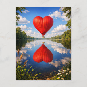 Romantic Heart Balloon Reflection Illustration Postcard
