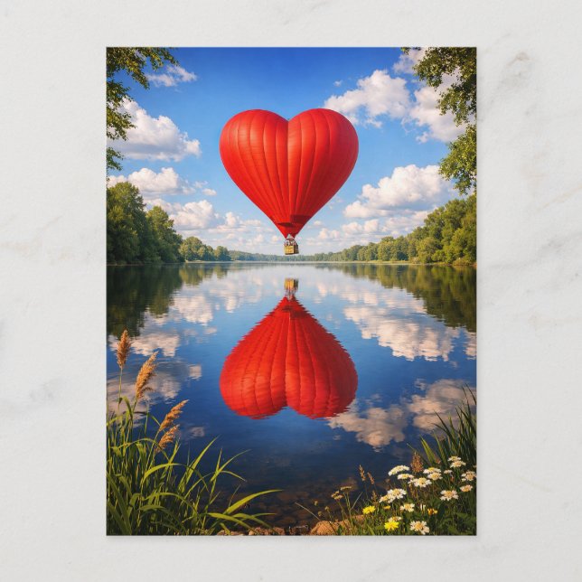 Romantic Heart Balloon Reflection Illustration Postcard (Front)