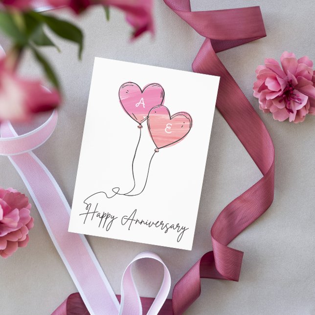 Romantic Heart Balloons Custom Anniversary Card (Creator Uploaded)