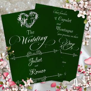 Romantic Heart & Calligraphy on Emerald - Wedding Invitation