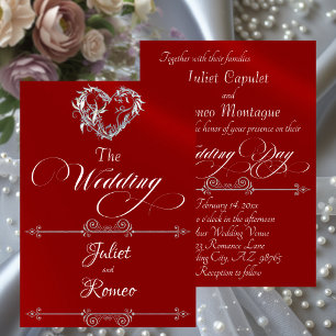 Romantic Heart & Calligraphy on Red - Wedding Invitation