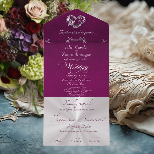 Romantic Heart & Calligraphy - Purple/Silver All In One Invitation (Creator Uploaded)