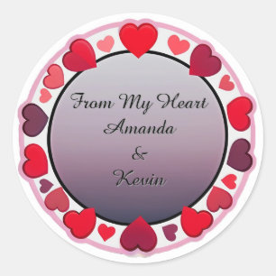 Romantic Heart Circle Frame Classic Round Sticker