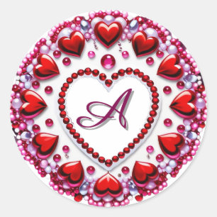 Romantic Heart Circle With Red Beads Classic Round Sticker