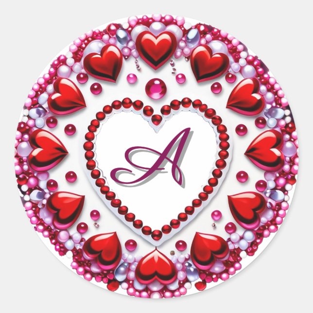 Romantic Heart Circle With Red Beads Classic Round Sticker (Front)