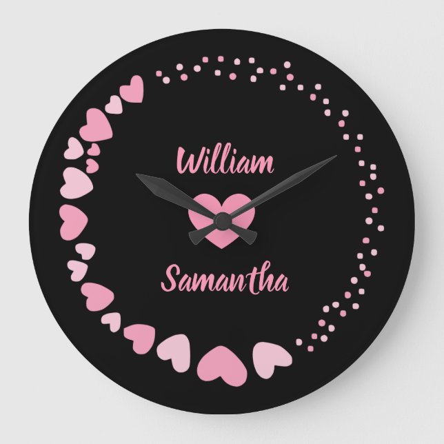 Romantic Heart custom Couple Name Love Large Clock (Front)