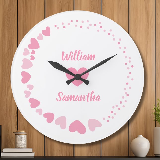 Romantic Heart custom Couple Name Love white  Large Clock (Creator Uploaded)