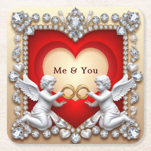 Romantic Heart Design Square Paper Coaster