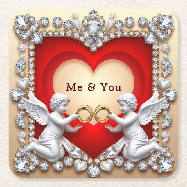 Romantic Heart Design Square Paper Coaster (Front)