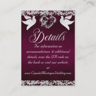 Romantic Heart, Dove & Glitter, QR Code - Plum Enclosure Card