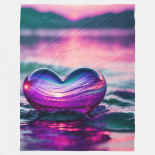 "Romantic Heart Floating on Water" Fleece Blanket