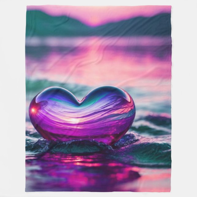 "Romantic Heart Floating on Water" Fleece Blanket (Front)