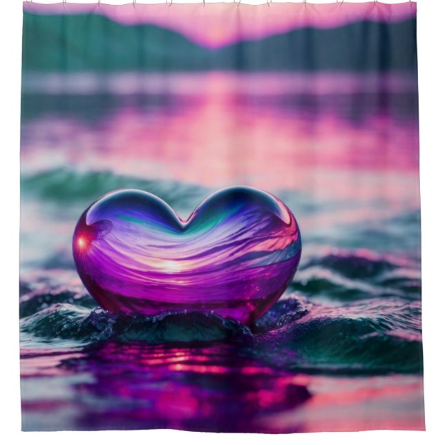 "Romantic Heart Floating on Water" Shower Curtain (Front)