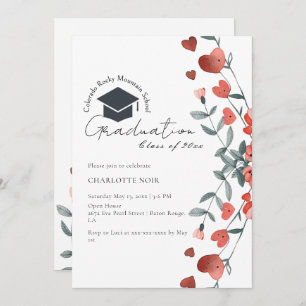 Romantic Heart Floral Spring Graduation Invitation