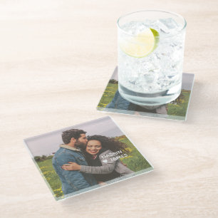 Romantic Heart Frame Custom Couple Photo Glass Coaster