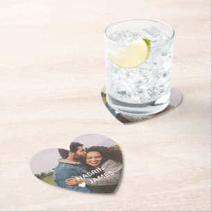 Romantic Heart Frame Custom Couple Photo Paper Coaster