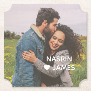 Romantic Heart Frame Custom Couple Photo Paper Coaster