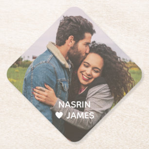 Romantic Heart Frame Custom Couple Photo Paper Coaster
