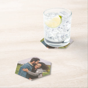 Romantic Heart Frame Custom Couple Photo Paper Coaster
