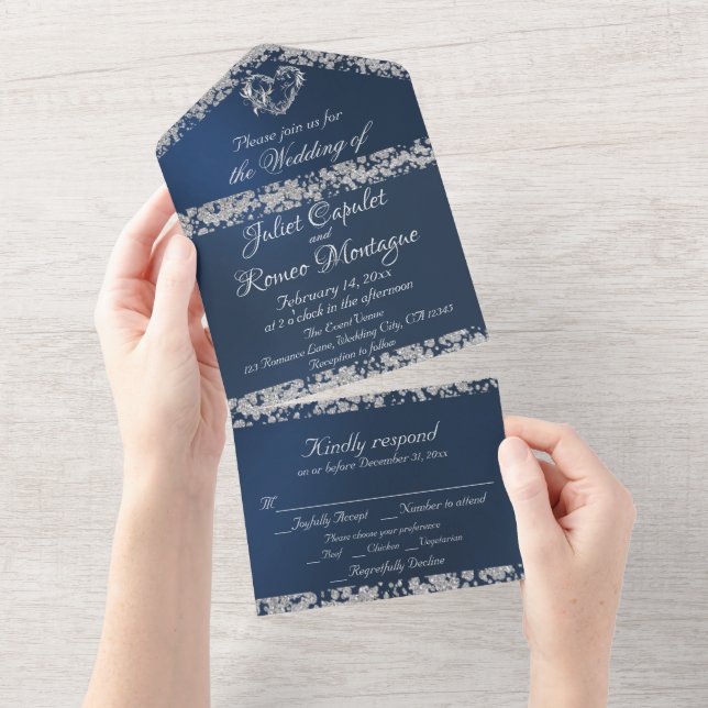 Romantic Heart & Glitter on Blue All In One Invitation (Tearaway)