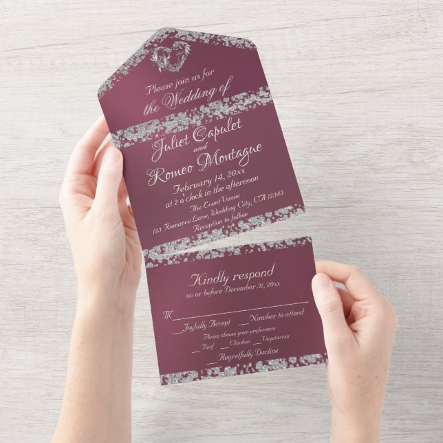 Romantic Heart & Glitter on Lavender All In One Invitation (Tearaway)